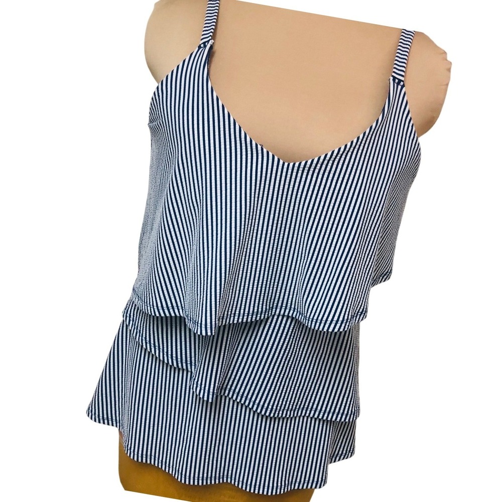 NWOT Cacique Tankini Swim Suit Seersucker Striped Tiered Modest Beach Womens 18